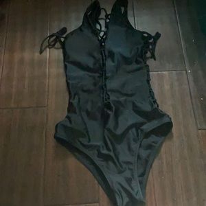 Sunny co black one piece w multiple tie strings